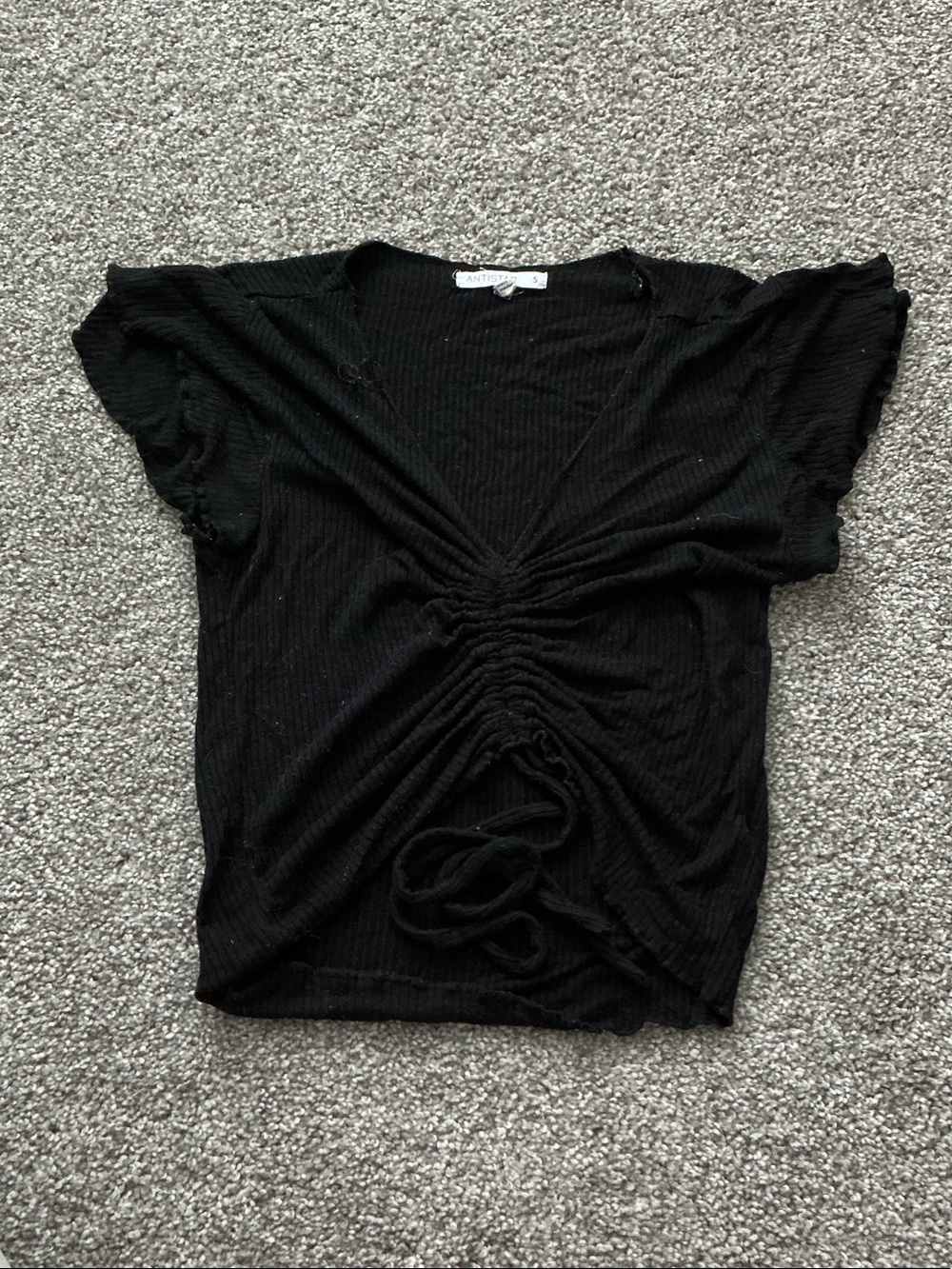 Black Ruched Drawstring V-Neck Crop Top
